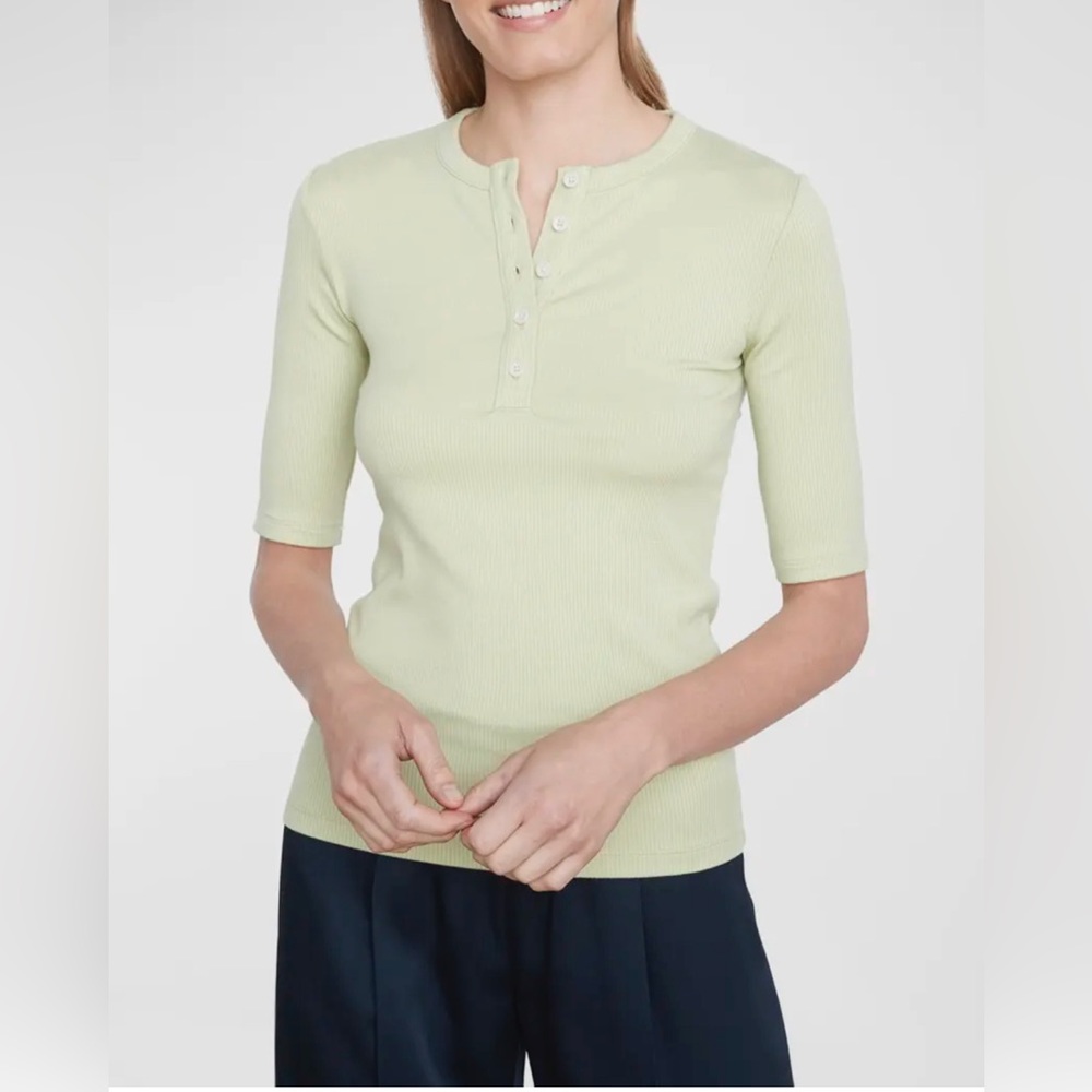 Vince Ribbed Elbow Sleeve Henley Top